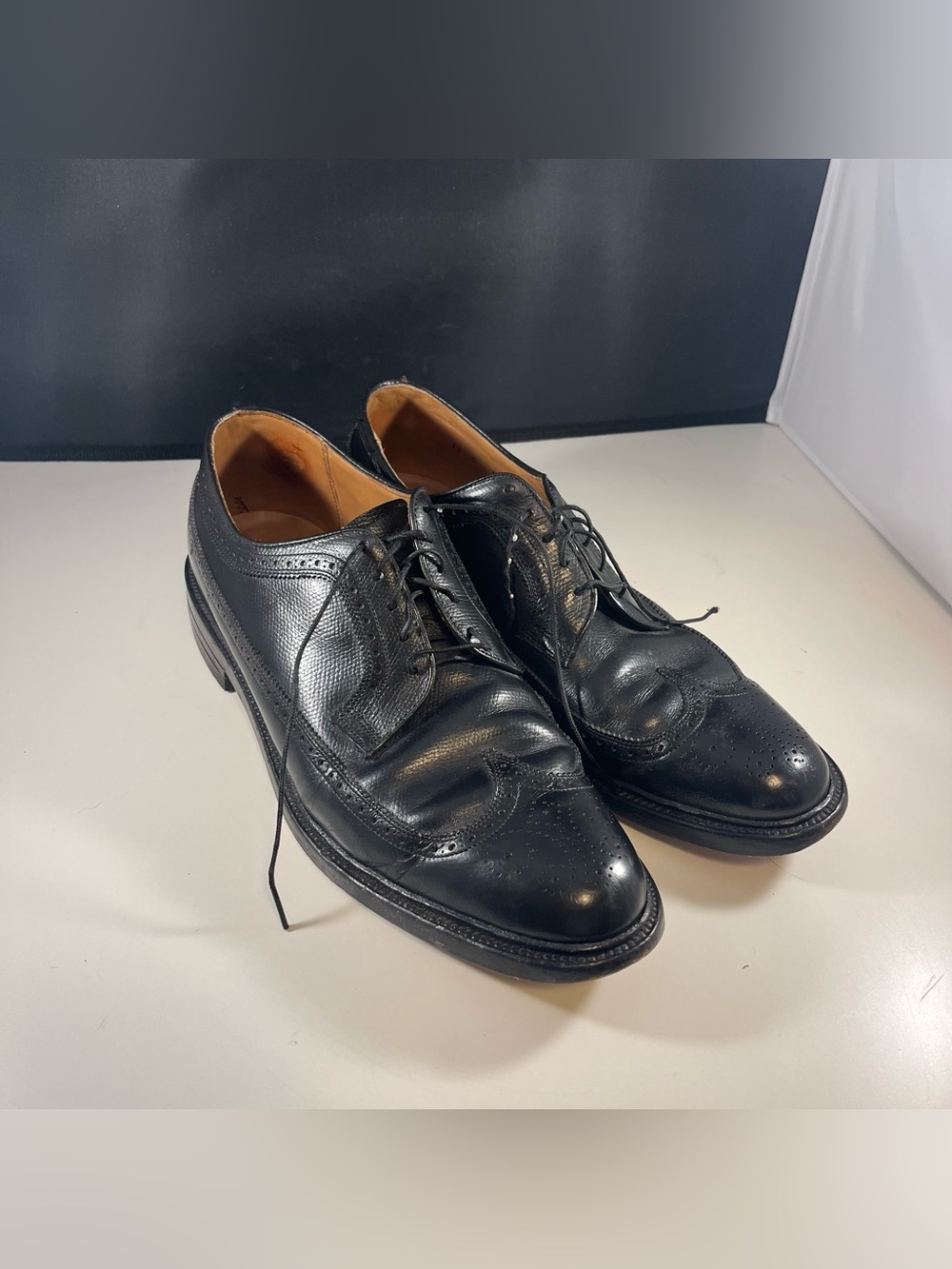 Vintage Florsheim Imperial 1970s Black Leather Wingtip Oxford Shoes- Size 12 C